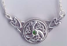 Necklace: Celtic W/Emerald Green Sterling with Chain - Click Image to Close