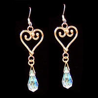 Bronze Crystal Drop Earrings - Heart Shape