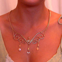 Bronze & Crystal Necklace - Three Crystal Drops - Click Image to Close